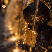 AI generated At dawn Manneken Pis reveals hidden messages to those who decipher the patterns of its stream a cipher of water photo