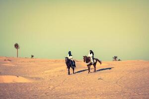 local personas en caballos, en el famoso saraha Desierto, Douz, Túnez foto