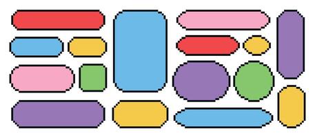 Set of pixel frames in 8 bit style. Dialogue acnes, speech messages, templates, forms. Vector illustration.