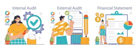 Audit process set. Flat vector illustration