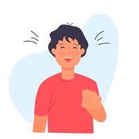 WebYoung guy laughing, pointing his finger. Vector illustration. Fool's day concept