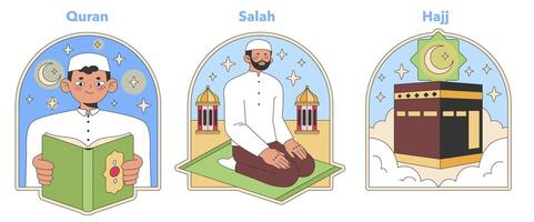 Muslimity essential practices set. Flat vector design