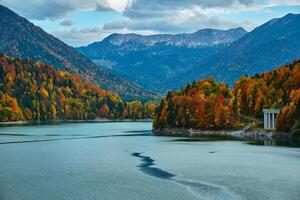 Sylvensteinsee lake view from Sylvensteinsee dam in Bavaria, Germany photo