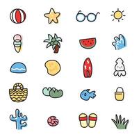 No 3.Set of cute icon summer concept in line hand drawn style.Cartoon design collection.Under the water animal.Sea and beach.Trip.Swim.Kawaii.Vector.Illustration. vector