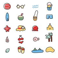 No 4.Set of cute icon summer concept in line hand drawn style.Cartoon design collection.Under the water animal.Sea and beach.Trip.Swim.Kawaii.Vector.Illustration. vector