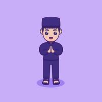 Vector illustration of a character making the gesture of Salam. Ramadan Kareem design concept
