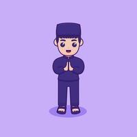 Vector illustration of a character making the gesture of Salam. Ramadan Kareem design concept