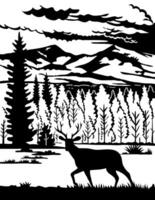 Mule Deer in Capitan Mountains in Lincoln County New Mexico Scherenschnitte Paper Cut Style vector