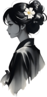 AI generated Japanese woman, drawing of a Japanese woman using the Japanese brushstroke technique. png