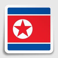 DPRK, North Korea flag icon on paper square sticker with shadow. Button for mobile application or web. Vector