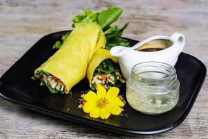 Garden Fresh Big Lumpiang Ubod served in a dish isolated on grey background side view of snacks photo