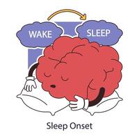 Sleep onset. Transition between wake and sleep. Brain nestled on a pillow vector