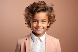 AI generated Happy Caucasian Boy in Peach Fuzz-Colored Suit photo