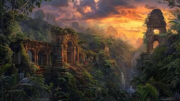 AI generated Mysterious temple complex in the jungle. Panorama photo