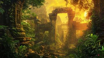 AI generated Mysterious ruins in the jungle. Fantasy landscape. photo