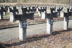 Palmiry, Poland - March 3rd, 2024 - Cross tombstones at Cemetery and Memorial photo