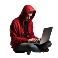 AI generated Hacker in hoodie using laptop png isolated on transparent background