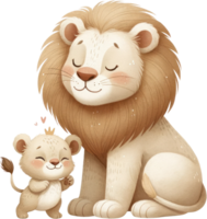 AI generated Loving Lion and Cub Watercolor Family Illustration, A heartwarming bond between a lion and its cub, perfect for family-themed projects. png