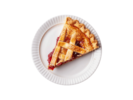 ai generato un' fetta di torta su un' piatto con un' reticolo modello png