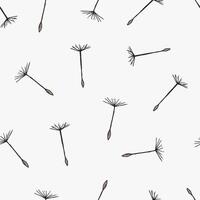 Simple seamless pattern with flying dandelion seeds or achenes on pappuses drawn on white background. Botanical vector illustration with flower parts for fabric print, wallpaper, wrapping paper.