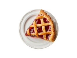 ai generato un' fetta di torta su un' piatto con un' reticolo modello png