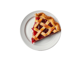 ai généré une tranche de tarte sur une assiette avec une treillis modèle png