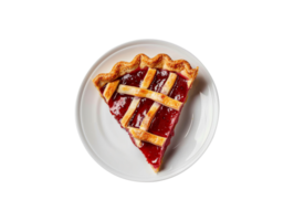 ai generado un rebanada de tarta en un plato con un enrejado modelo png