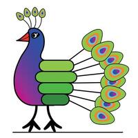 mano gestor dibujos animados pavo real vistoso vector. vector