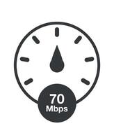 70 Mbps. Internet speed vector, download speed meter clock vector