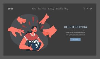 Kleptophobia web banner or landing page dark or night mode. Human's vector