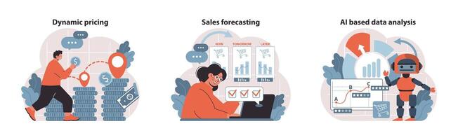 Retail Profit Plan trio. Adapting pricing dynamically. vector