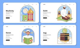 Muslimity digital illustrations for web. Flat vector design set