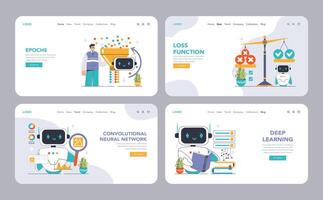 Neural Network web or landing set. Machine learning key concepts. vector