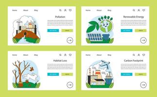 Ecology web banner or landing page set. Human influence. Environment vector