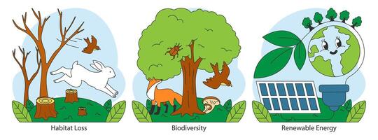 Ecology set. Human influence. Environment pollution, ecotoxicology vector