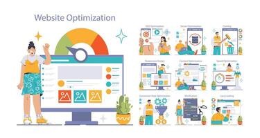 Website Optimization set. Flat vector illustration.