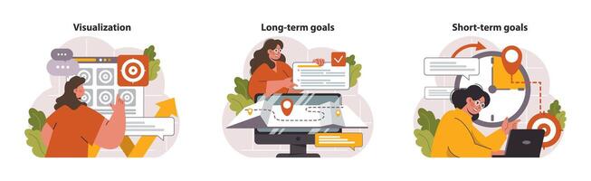 Goal-setting set. Flat vector illustration