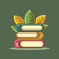 Hand drawn stack of books illustration with pant decoration vector