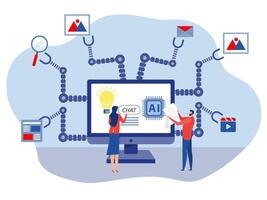 negocio industria ai o ai chatbot a crear un texto o un imagen Ingenieria de utilizando artificial inteligencia y vídeo, foto Procesando vector