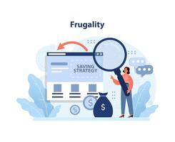 frugalidad. financiero crisis. joven mujer estudiar dinero ahorros estrategia. vector