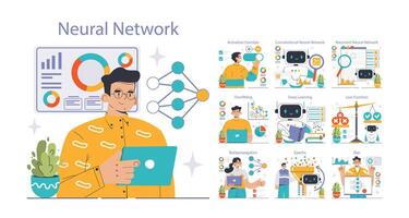 Neural Network set. Flat vector illustration