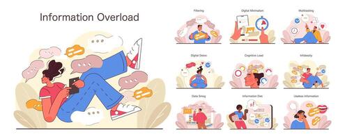 Information Overload concept set. Flat vector illustration