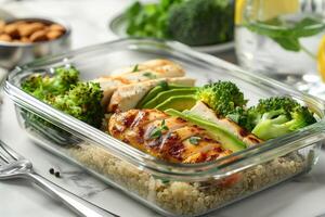 AI generated Grilled Chicken and Quinoa Meal with VegetablesGrilled chicken and quinoa meal with vegetables. Generative AI. photo