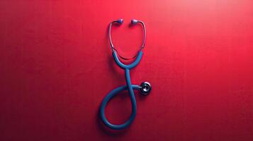 AI generated Stethoscope on red background. Medical and health care concept. photo