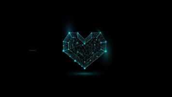 Futuristic abstract polygonal animated heart beating on black background. Low-Polly style. Heart of lines and triangles, point connecting network. video