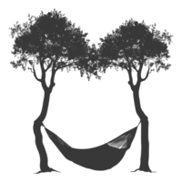 AI generated Silhouette hammock install in two tree black coloronly png