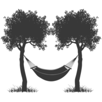 AI generated Silhouette hammock install in two tree black coloronly png