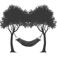 AI generated Silhouette hammock install in two tree black coloronly png