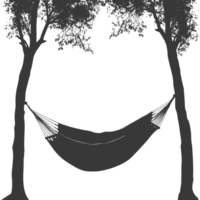 AI generated Silhouette hammock install in two tree black coloronly png