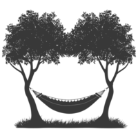 AI generated Silhouette hammock install in two tree black coloronly png